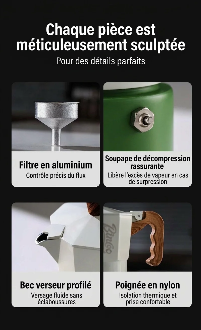 Cafetière italienne BinCo à 3 soupapes - Noir, blanc et rose