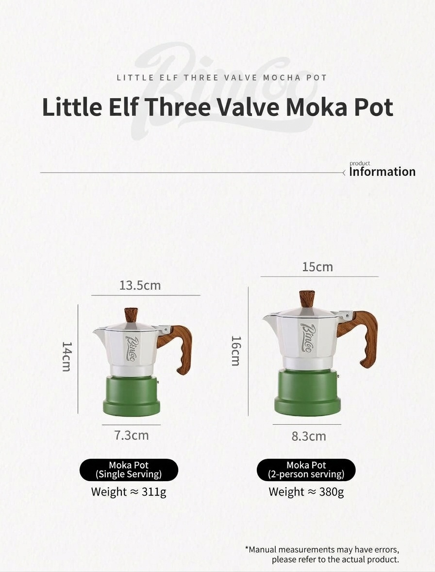 BinCo 3-Valve Moka Pot Espresso Maker - Black, White & Pink