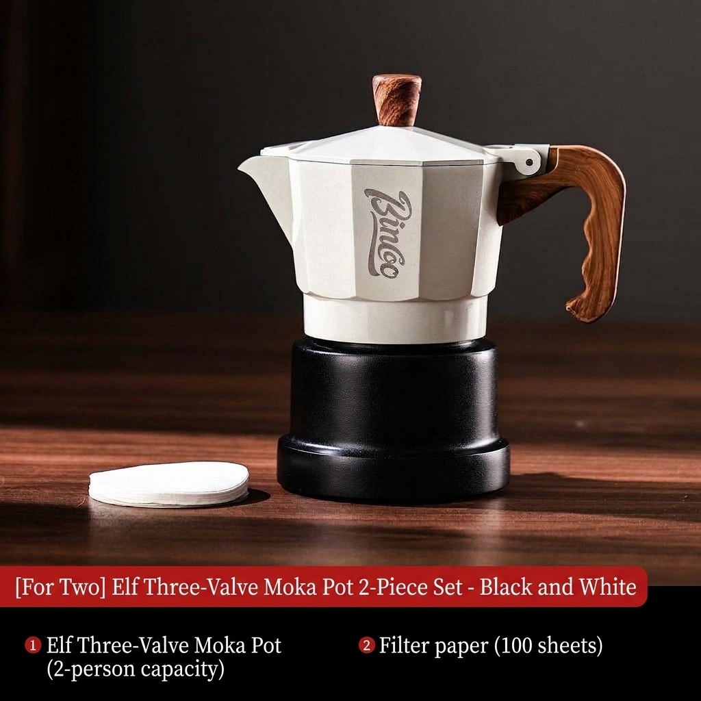BinCo 3-Valve Moka Pot Espresso Maker - Black, White & Pink