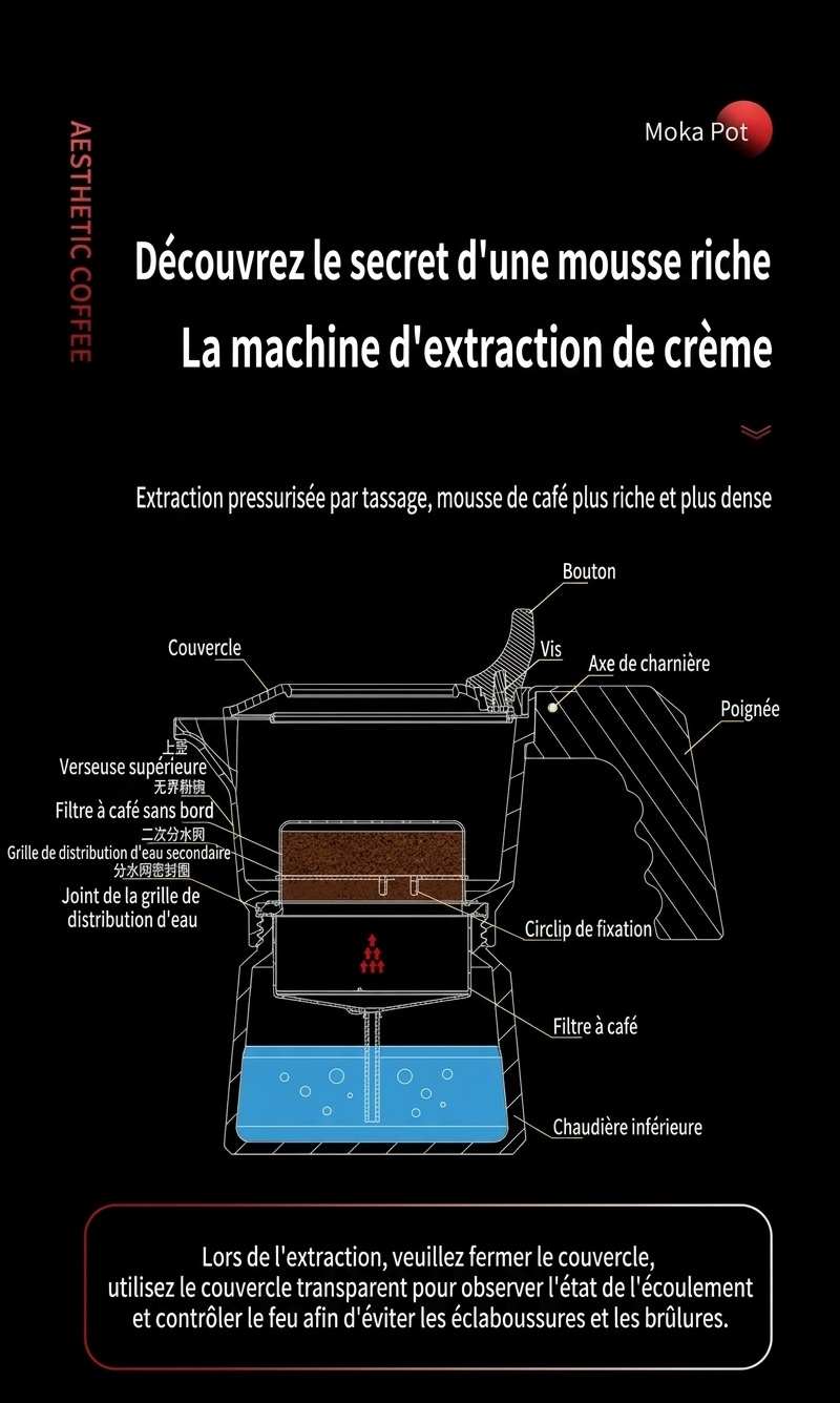 Cafetière Moka de qualité supérieure en acier inoxydable 316