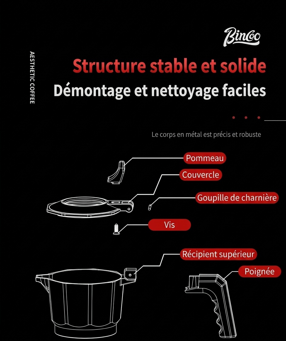 Cafetière Moka de qualité supérieure en acier inoxydable 316