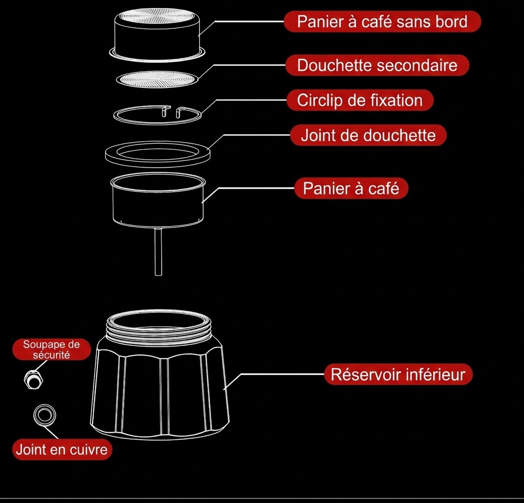 Cafetière Moka de qualité supérieure en acier inoxydable 316