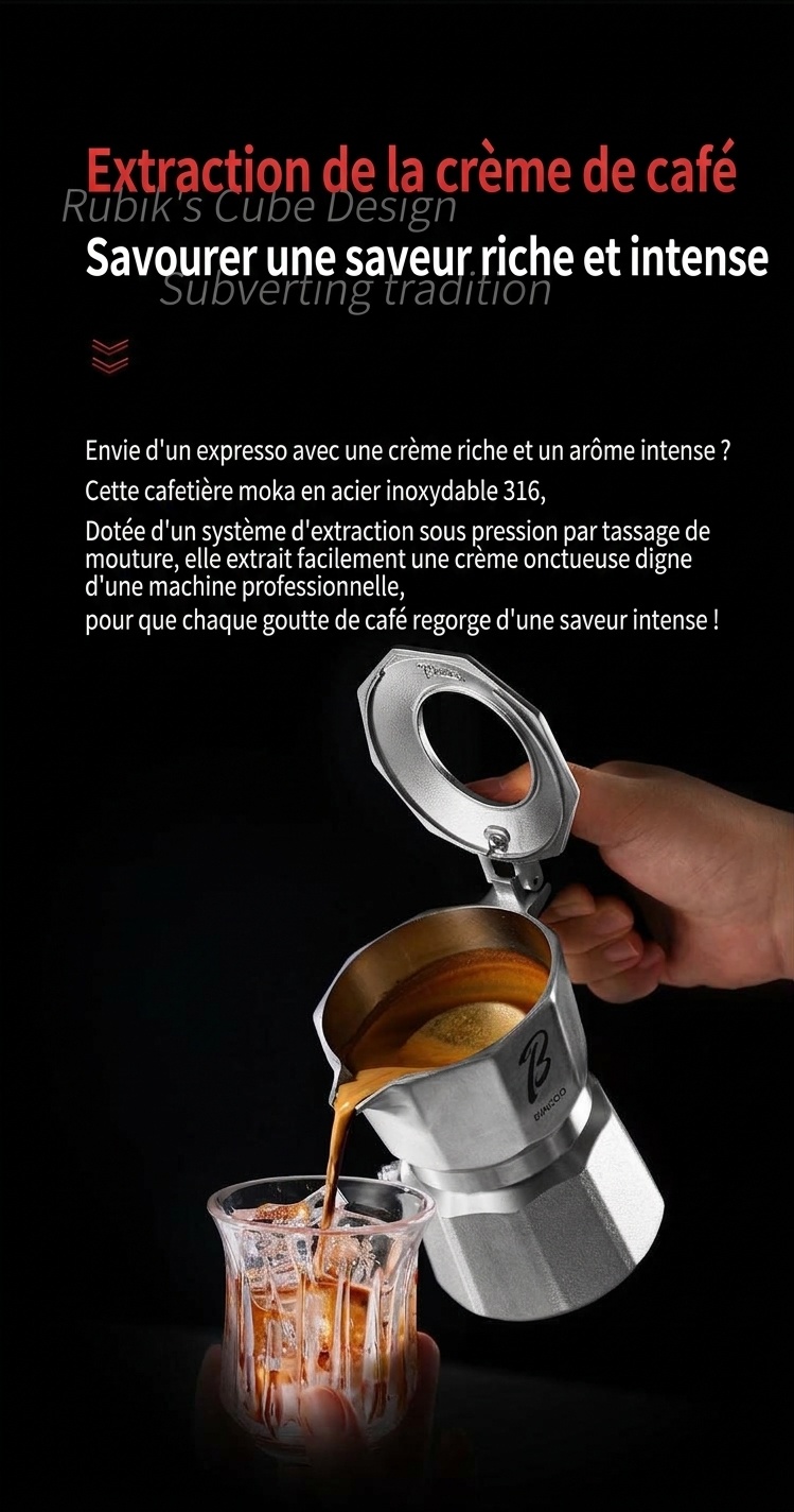 Cafetière Moka de qualité supérieure en acier inoxydable 316