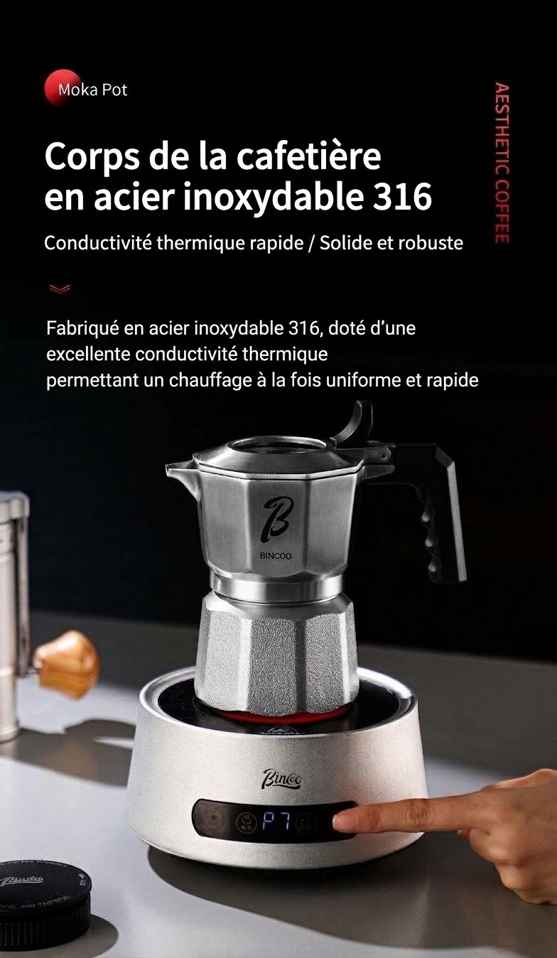 Cafetière Moka de qualité supérieure en acier inoxydable 316