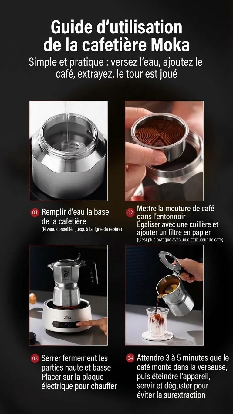 Cafetière Moka de qualité supérieure en acier inoxydable 316