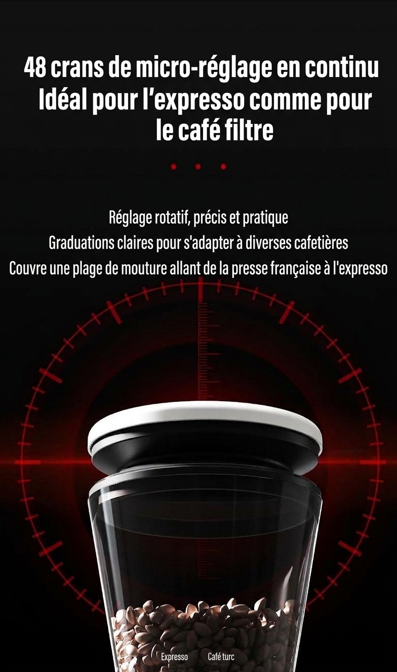 Moulin à café électrique de précision BinCoo - 48 réglages de mouture
