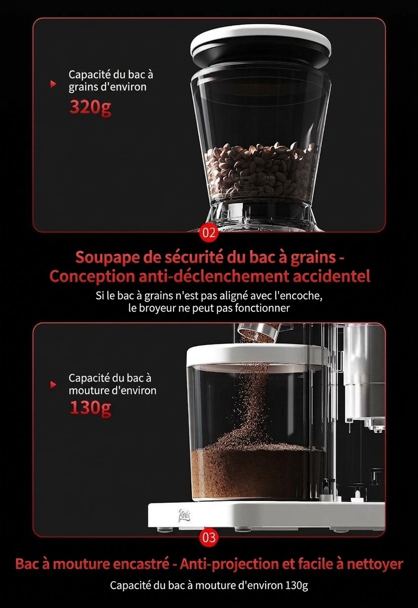 Moulin à café électrique de précision BinCoo - 48 réglages de mouture