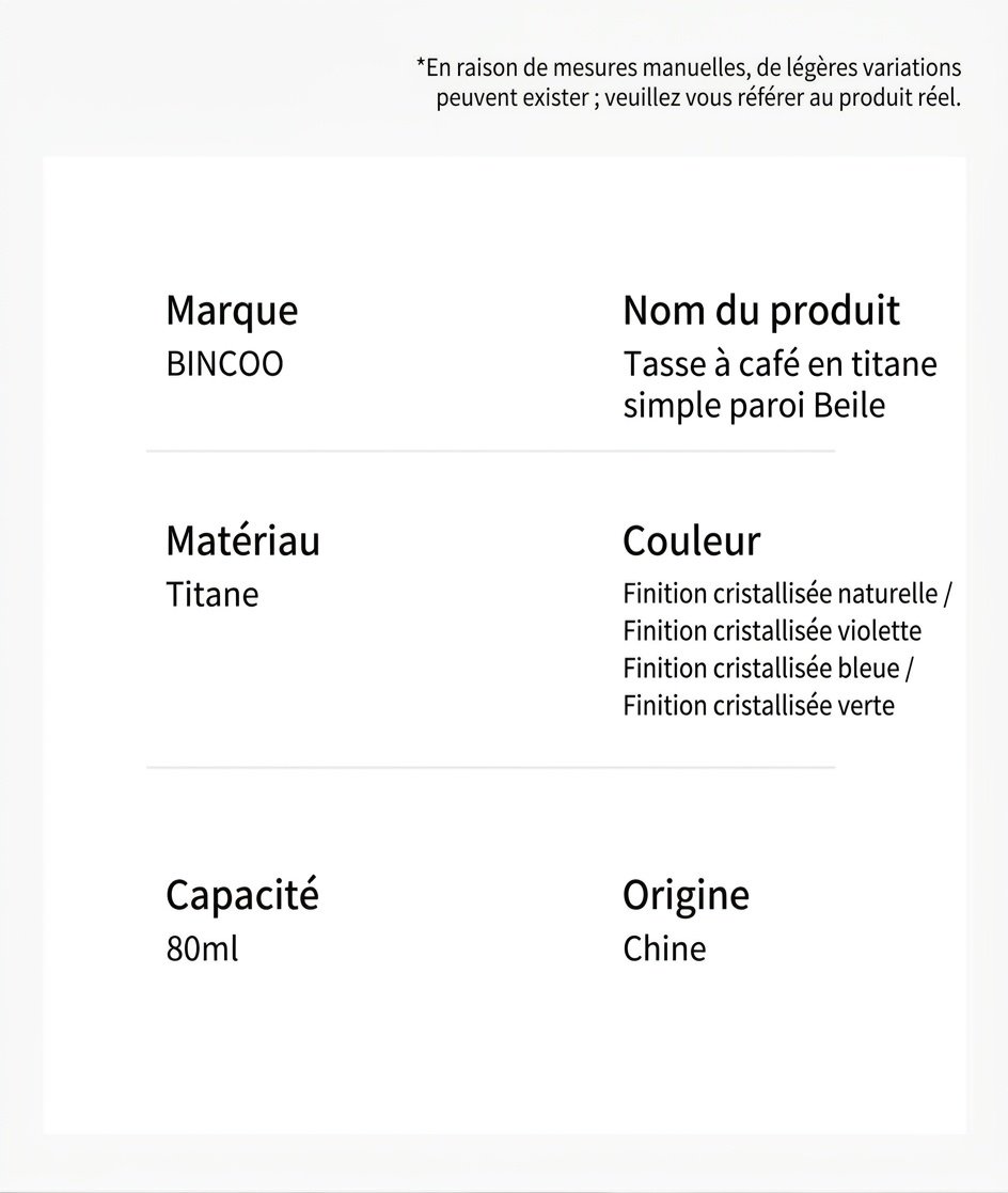 Tasse à café Bincoo en titane - Mug expresso esthétique de 80 ml