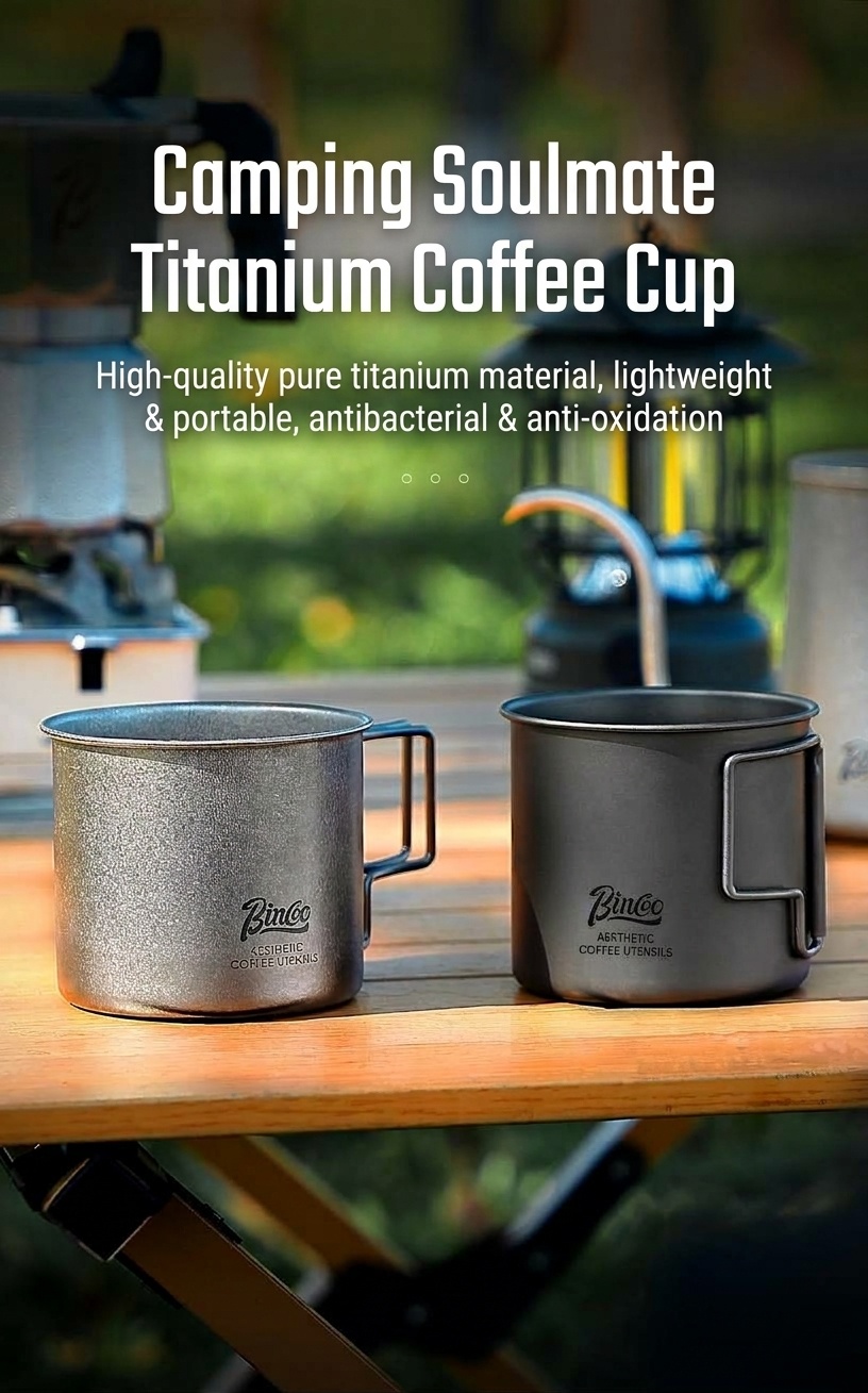 Bincoo Titanium Coffee Mug - Lightweight Outdoor Camping Cup 330ML