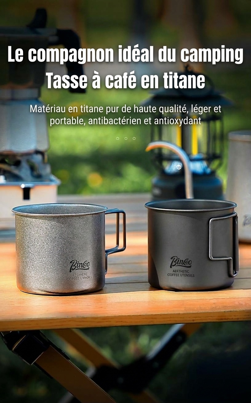 Mug Bincoo en titane - Tasse légère pour le camping et les activités de plein air 330 ml