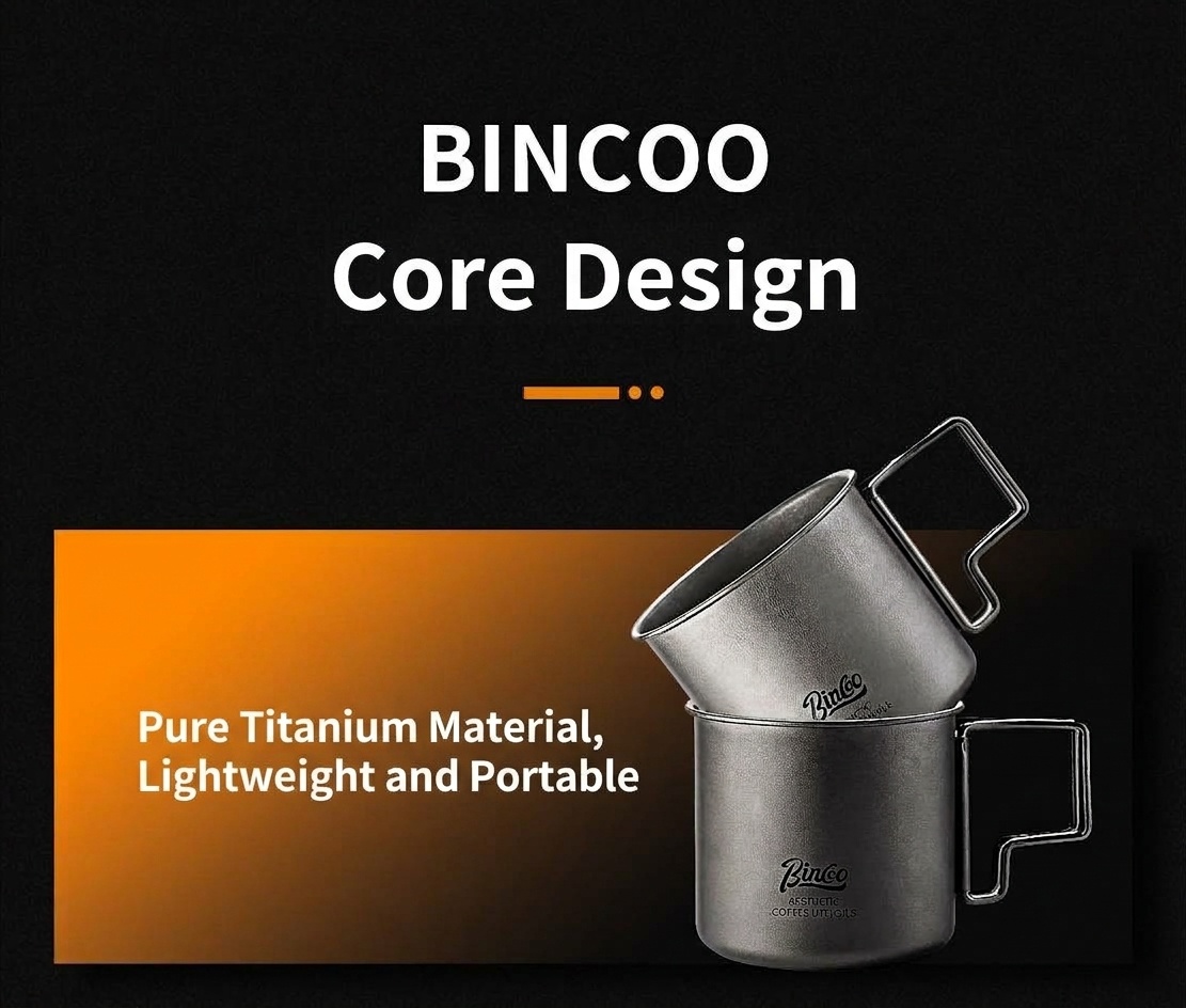 Bincoo Titanium Coffee Mug - Lightweight Outdoor Camping Cup 330ML