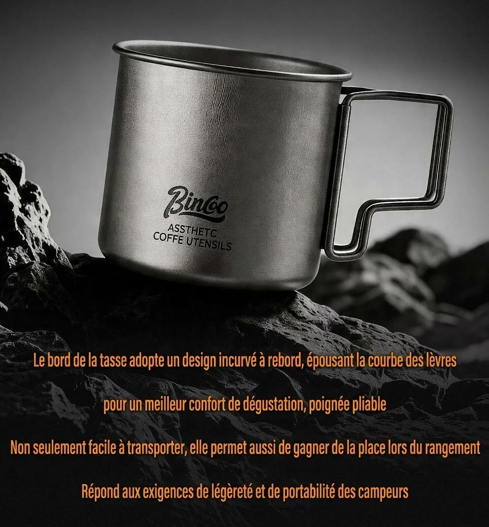 Mug Bincoo en titane - Tasse légère pour le camping et les activités de plein air 330 ml