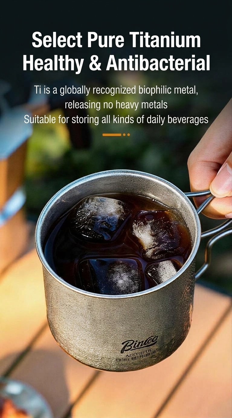Bincoo Titanium Coffee Mug - Lightweight Outdoor Camping Cup 330ML
