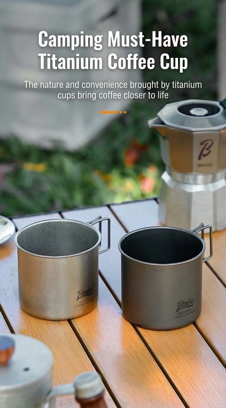 Bincoo Titanium Coffee Mug - Lightweight Outdoor Camping Cup 330ML