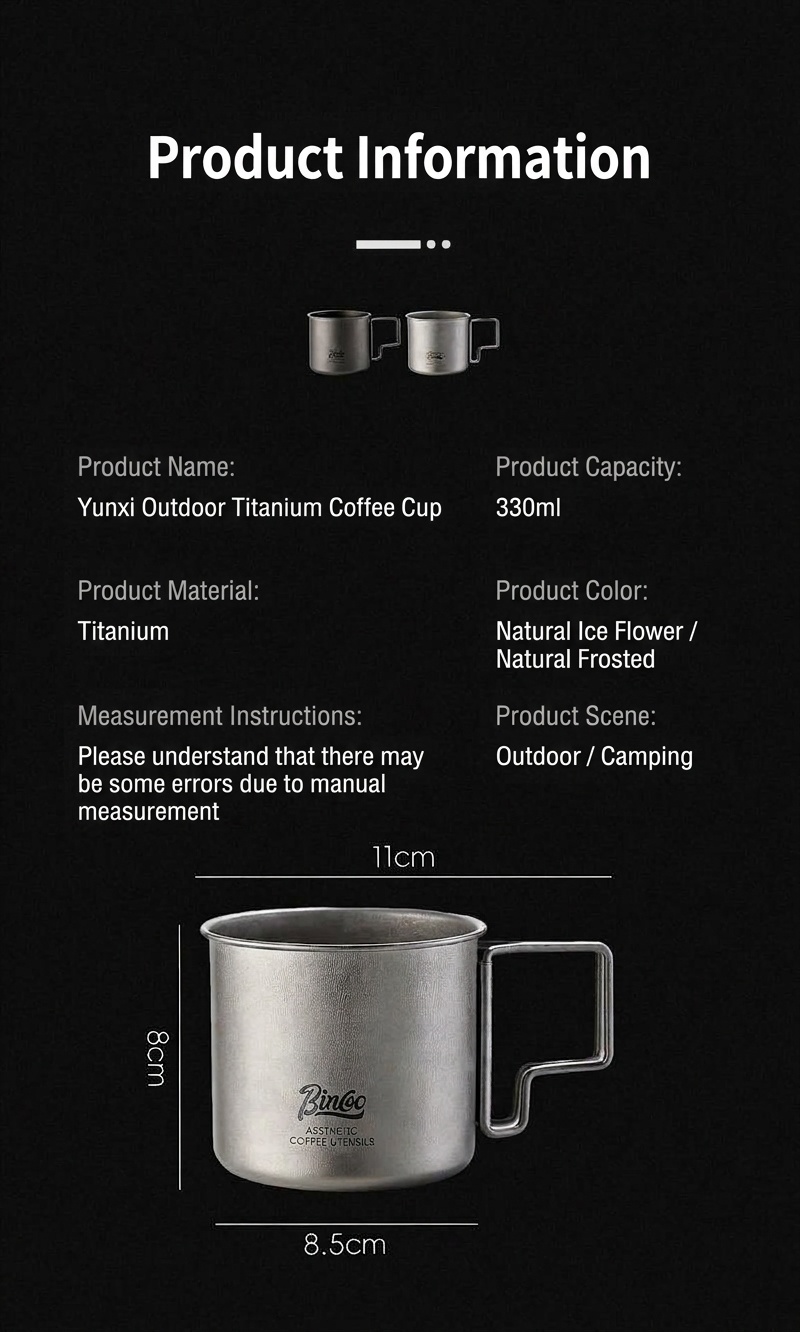 Bincoo Titanium Coffee Mug - Lightweight Outdoor Camping Cup 330ML