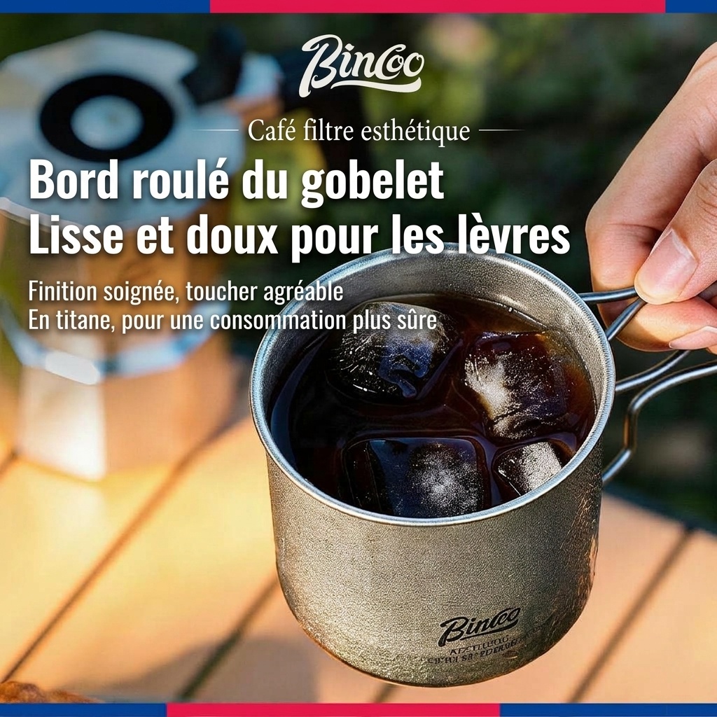 Mug Bincoo en titane - Tasse légère pour le camping et les activités de plein air 330 ml