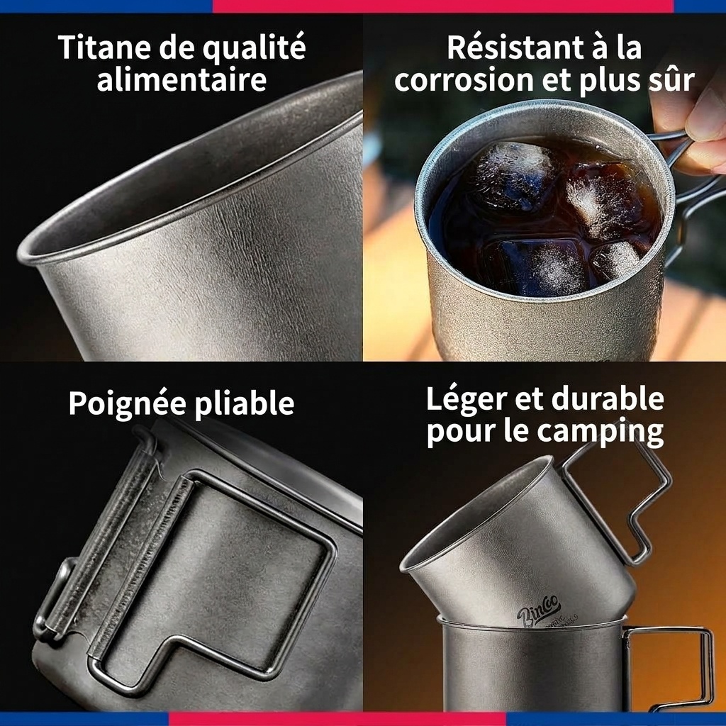 Mug Bincoo en titane - Tasse légère pour le camping et les activités de plein air 330 ml