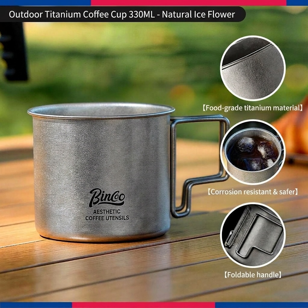 Bincoo Titanium Coffee Mug - Lightweight Outdoor Camping Cup 330ML