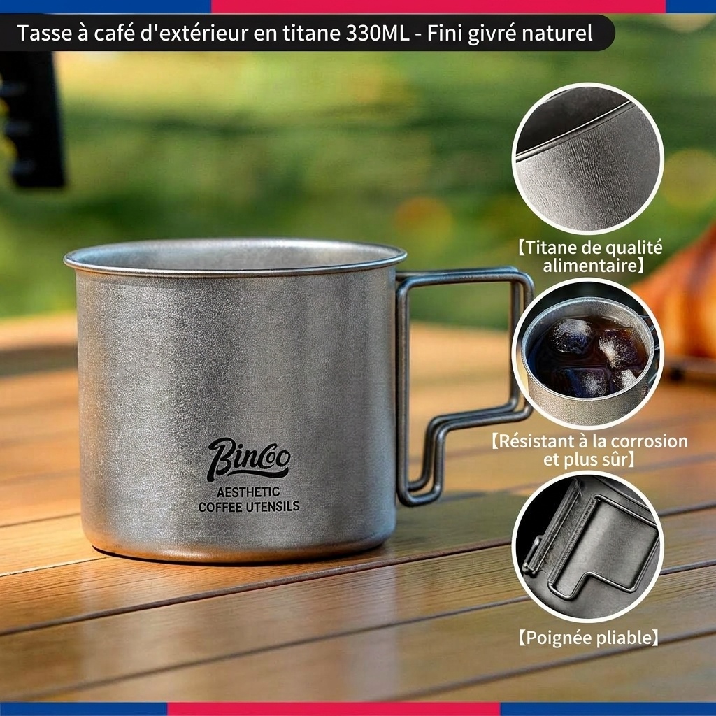 Mug Bincoo en titane - Tasse légère pour le camping et les activités de plein air 330 ml