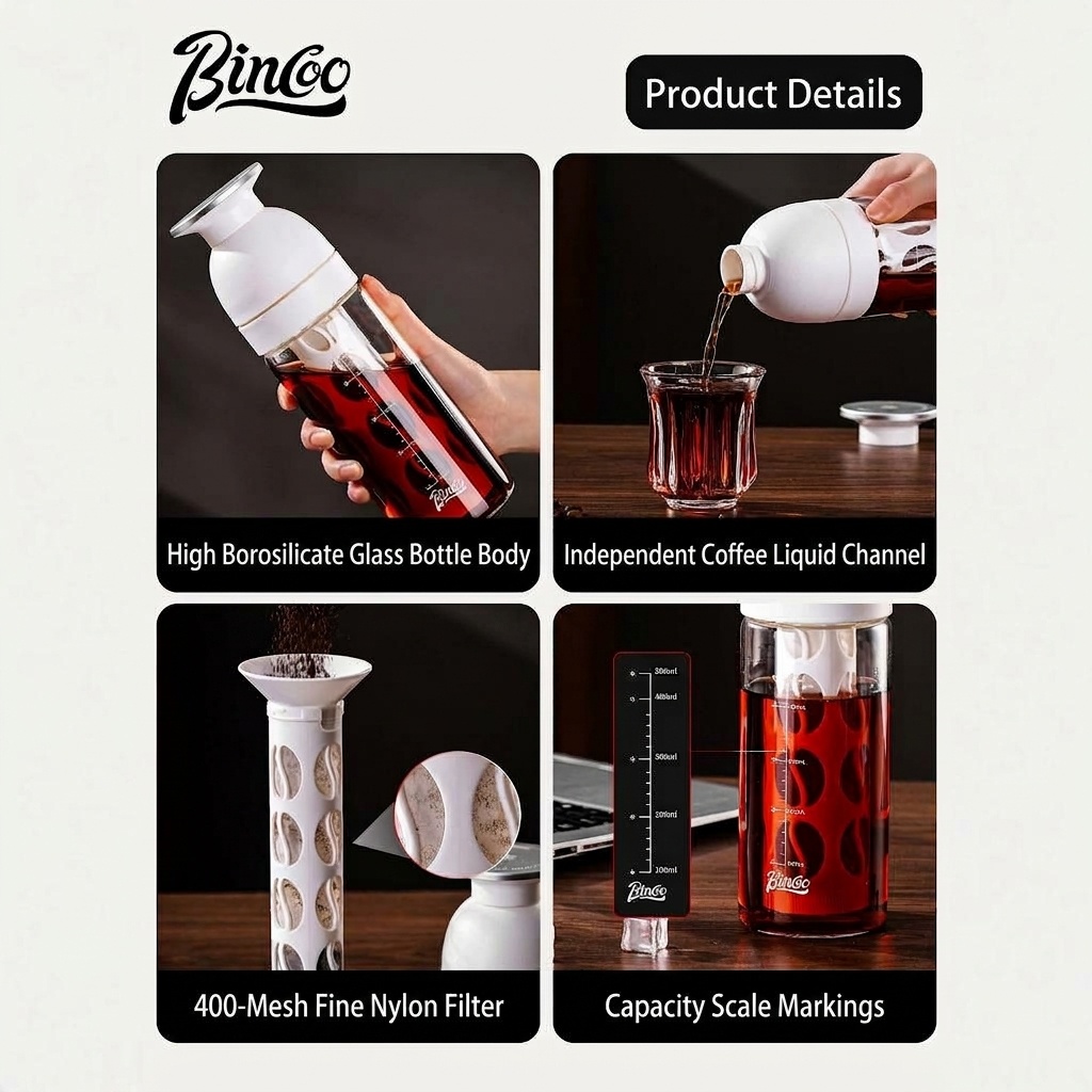 BinCo 600ml Cold Brew Coffee Maker & Tea Infuser Bottle