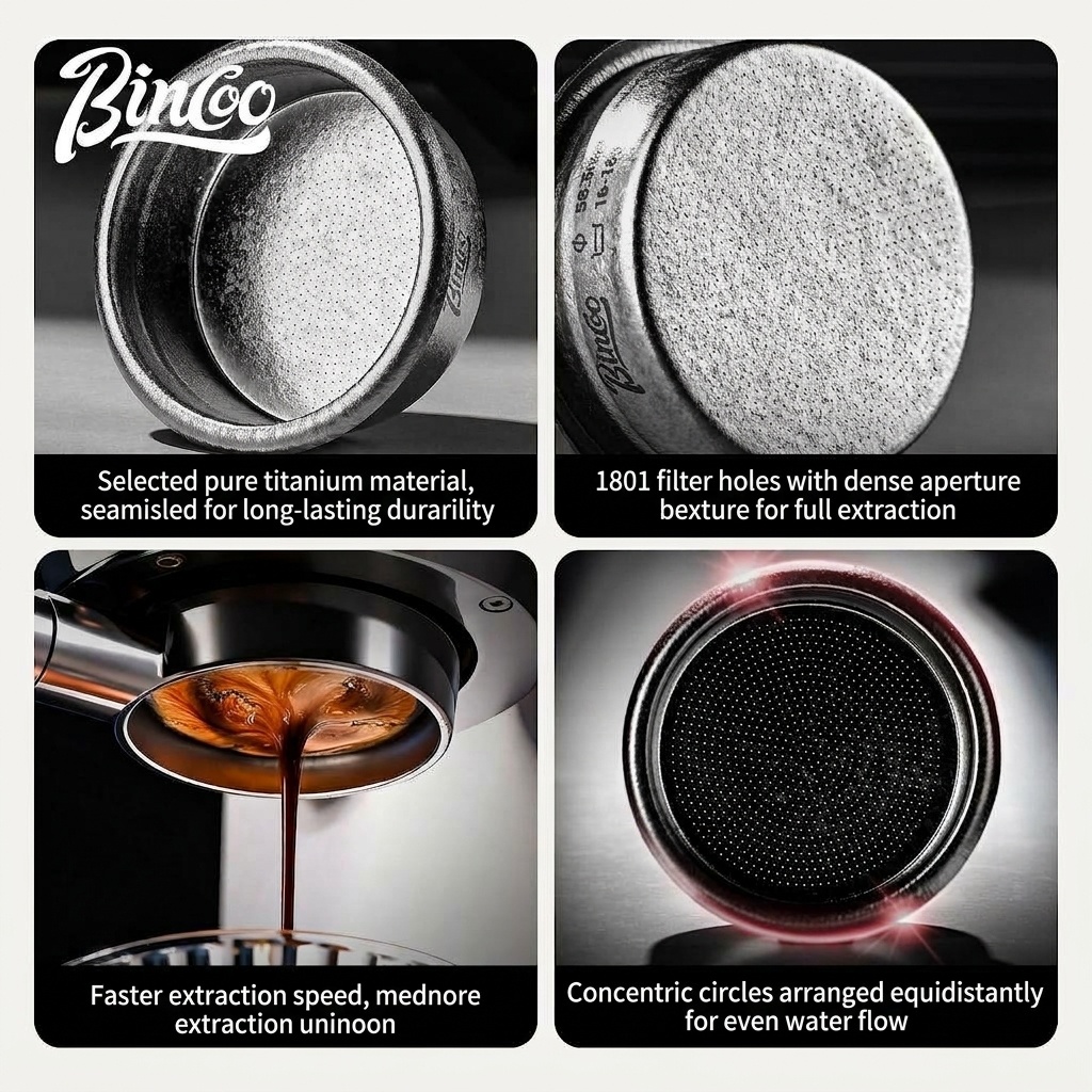 Bincoo 58.5mm Titanium Espresso Filter Basket | Silver, Blue, Gold