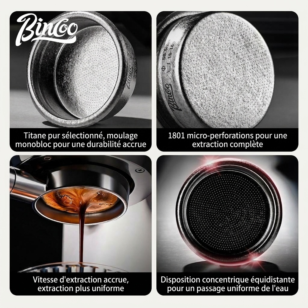 Filtre à espresso Bincoo en titane 58,5 mm | Argent, Bleu, Or