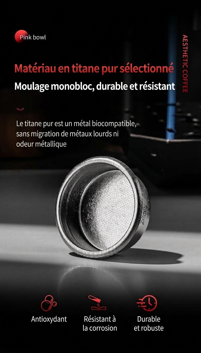 Filtre à espresso Bincoo en titane 58,5 mm | Argent, Bleu, Or