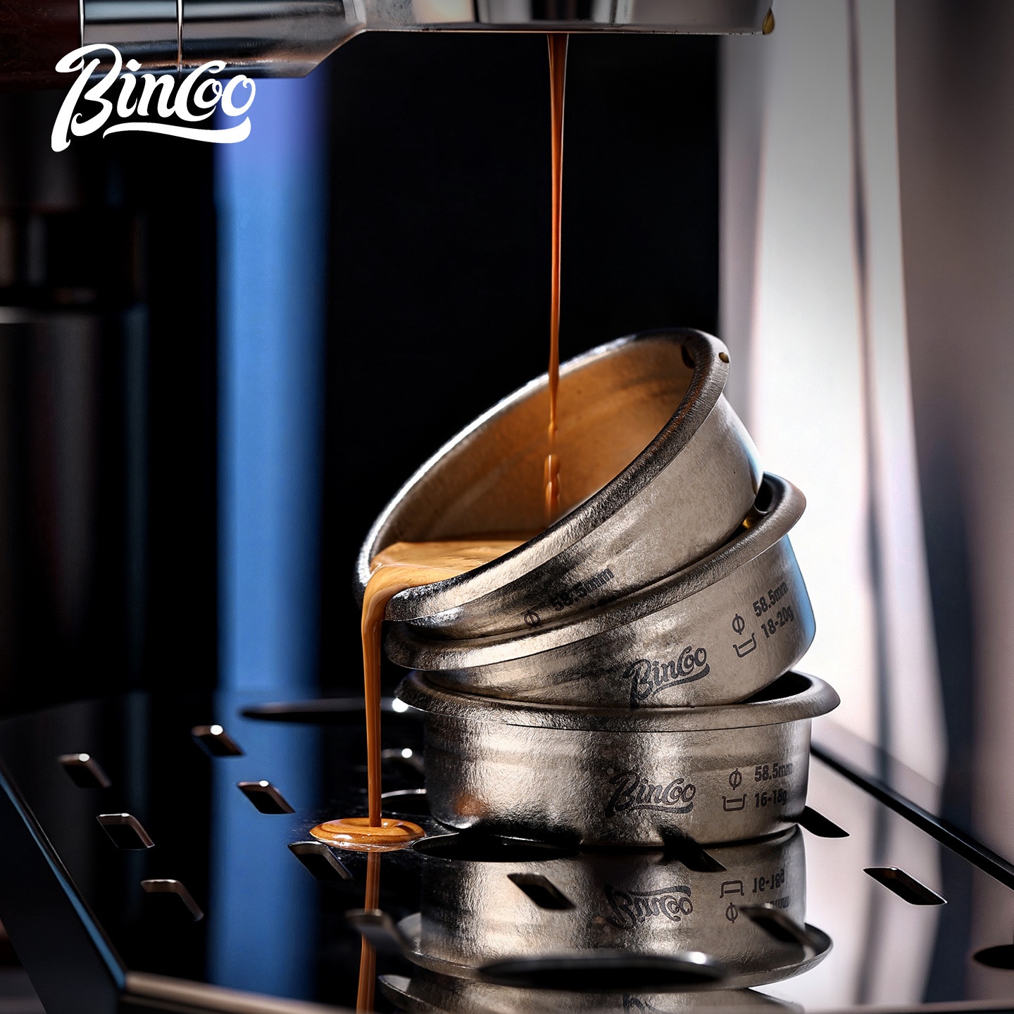 Bincoo 58.5mm Titanium Espresso Filter Basket | Silver, Blue, Gold