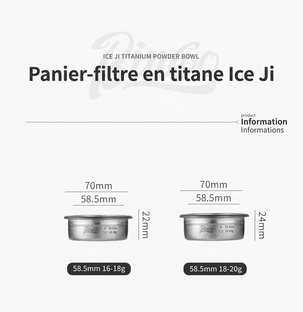 Filtre à espresso Bincoo en titane 58,5 mm | Argent, Bleu, Or