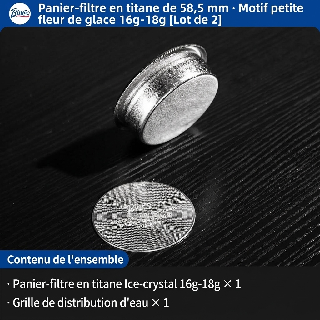 Filtre à espresso Bincoo en titane 58,5 mm | Argent, Bleu, Or