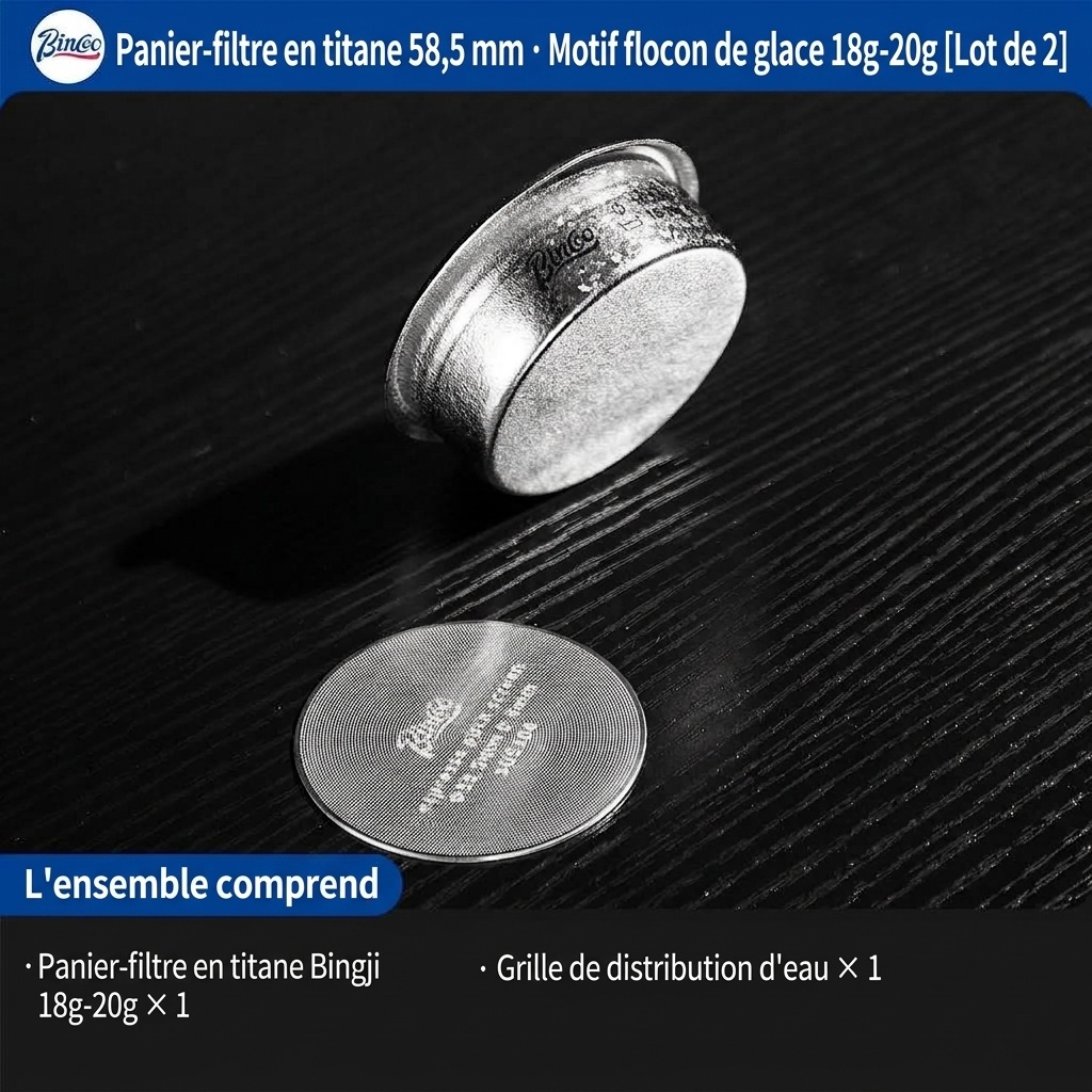 Filtre à espresso Bincoo en titane 58,5 mm | Argent, Bleu, Or