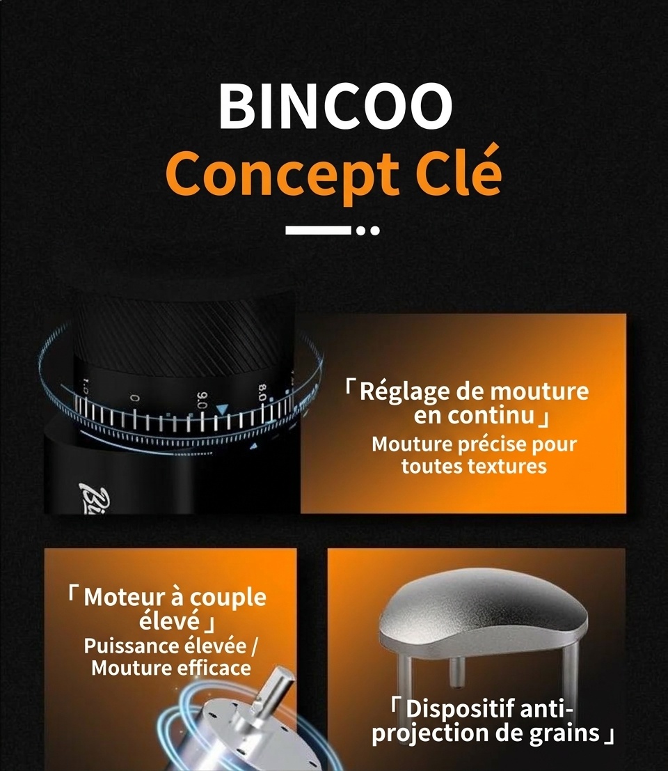 Moulin à café électrique Bincoo | Meules CNC de précision