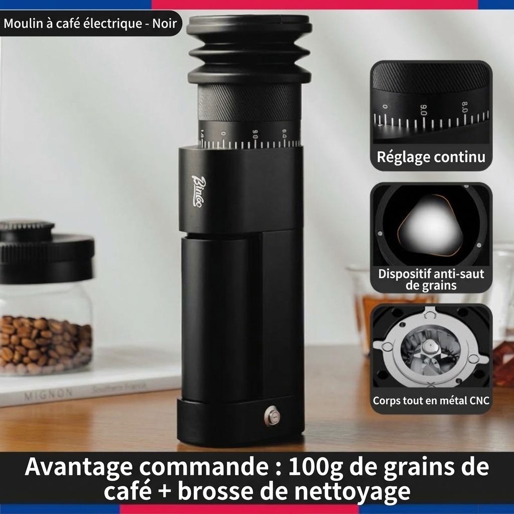 Moulin à café électrique Bincoo | Meules CNC de précision