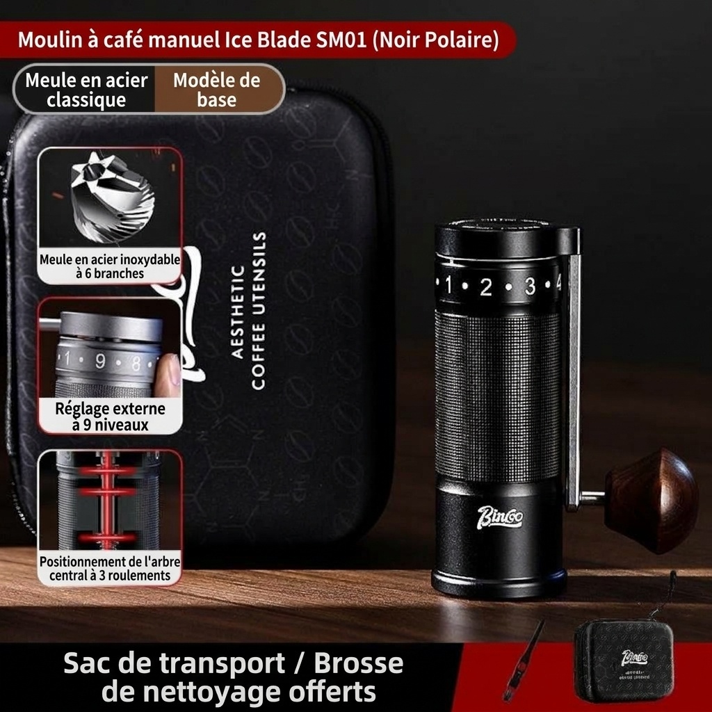 Moulin à café manuel Bincoo SM01 - Meules réglables