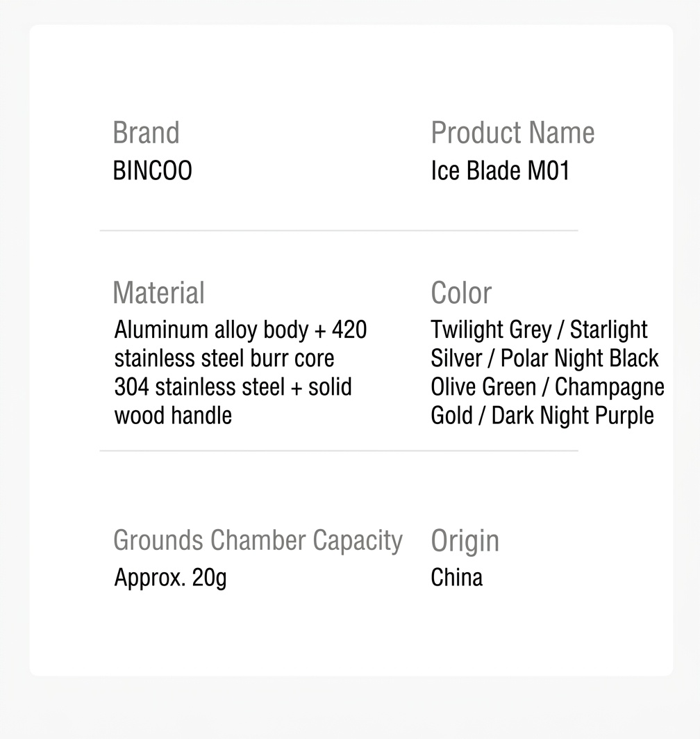 Bincoo SM01 Manual Coffee Grinder - Adjustable Burr