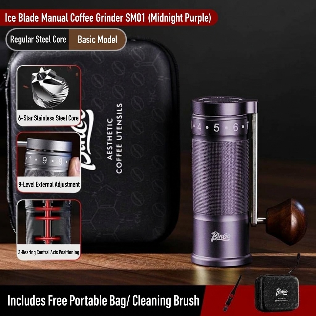 Bincoo SM01 Manual Coffee Grinder - Adjustable Burr