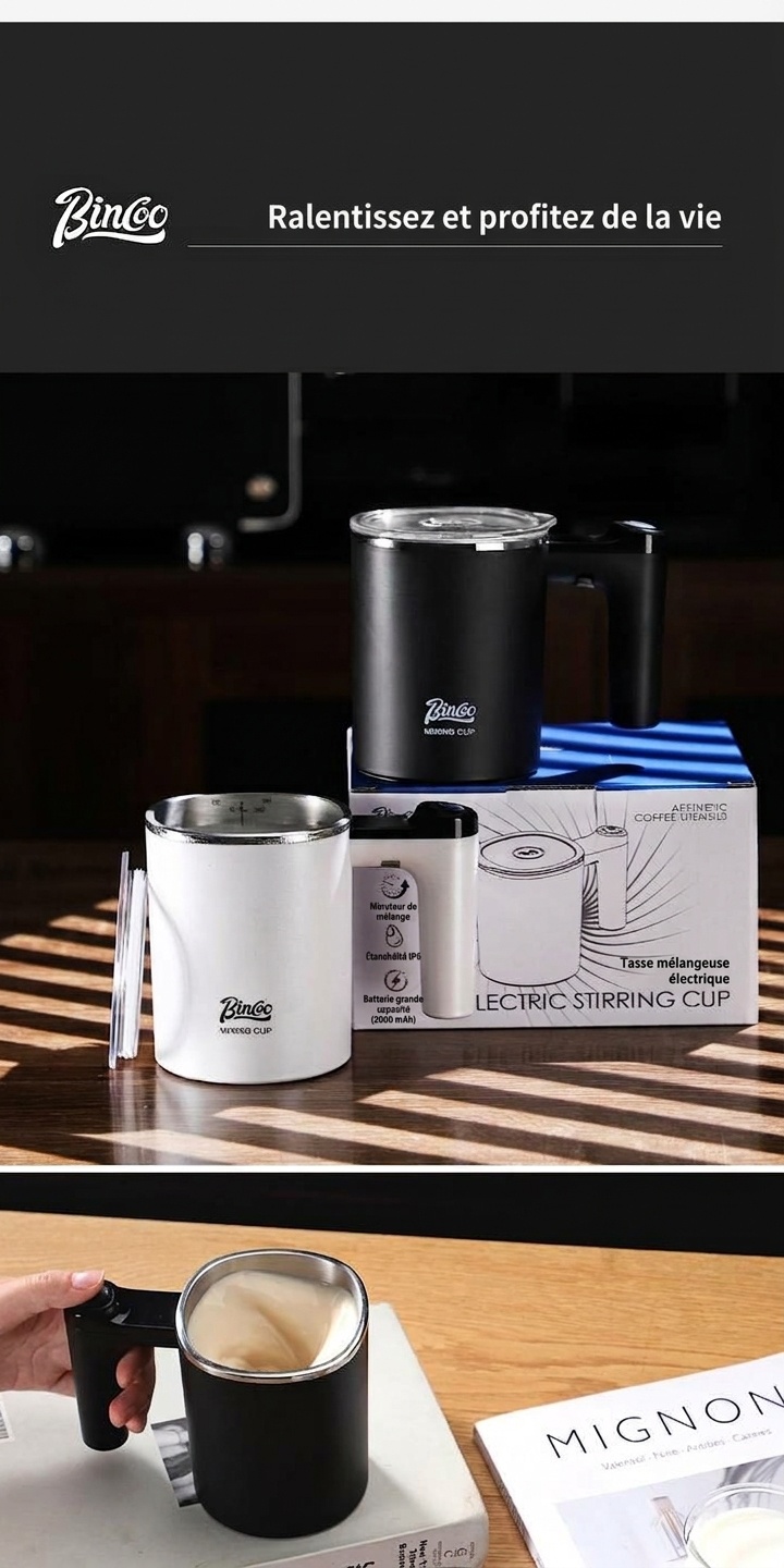 Mug mélangeur intelligent Bincoo - Mélangeur et mousseur à café automatique