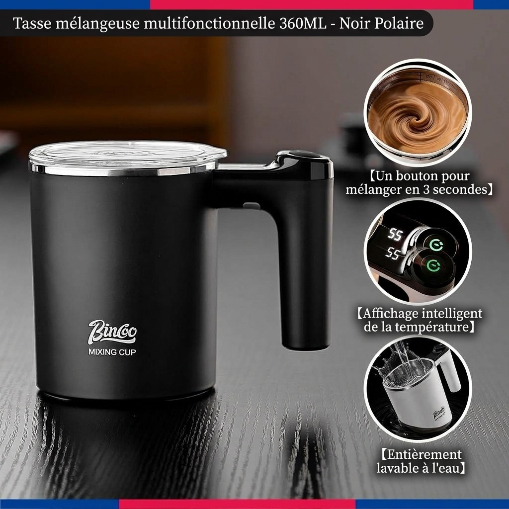 Mug mélangeur intelligent Bincoo - Mélangeur et mousseur à café automatique