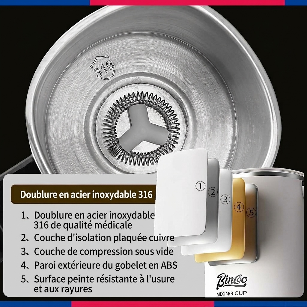 Mug mélangeur intelligent Bincoo - Mélangeur et mousseur à café automatique