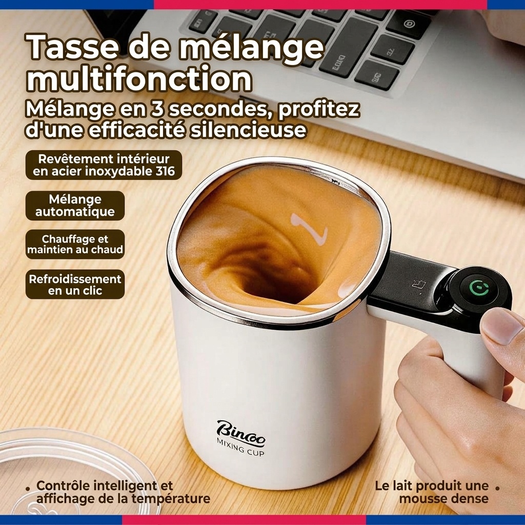 Mug mélangeur intelligent Bincoo - Mélangeur et mousseur à café automatique