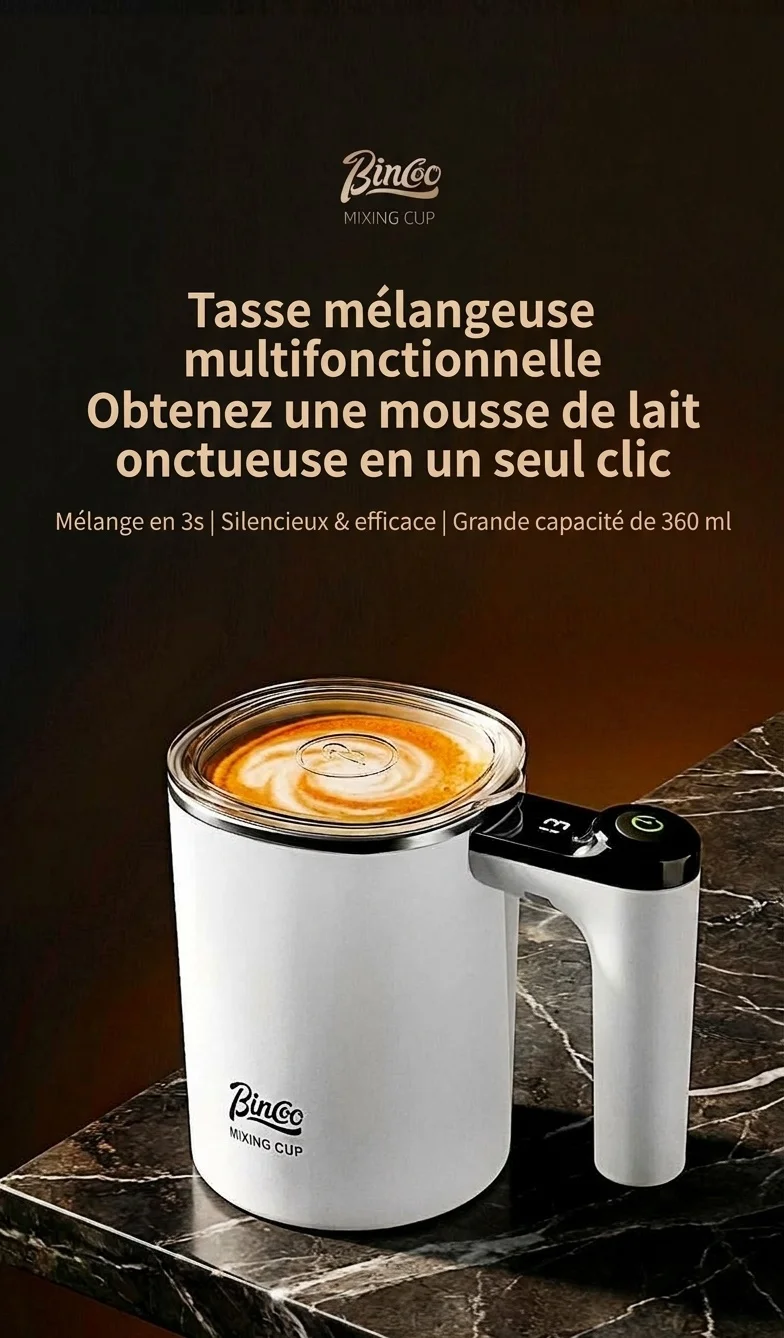 Mug mélangeur intelligent Bincoo - Mélangeur et mousseur à café automatique