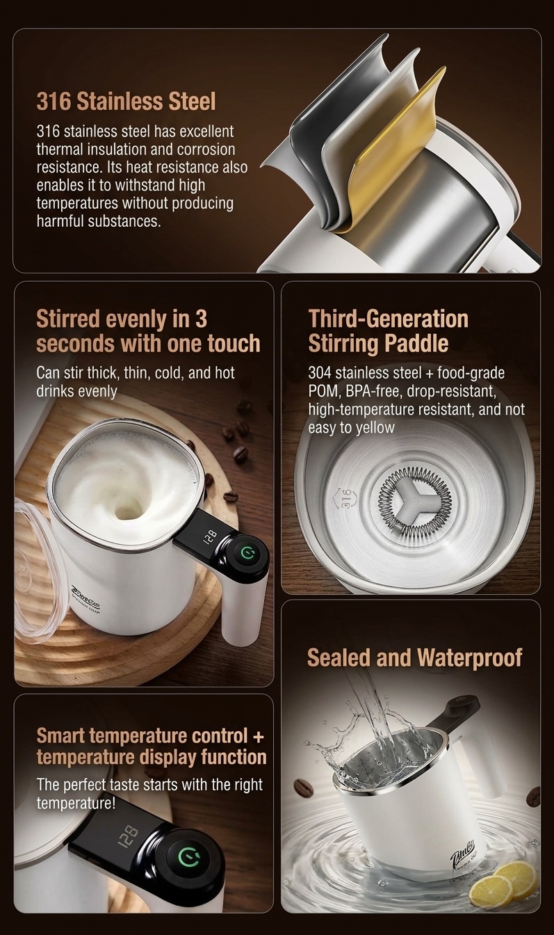 Bincoo Smart Self-Stirring Mug - Automatic Coffee Mixer & Frother