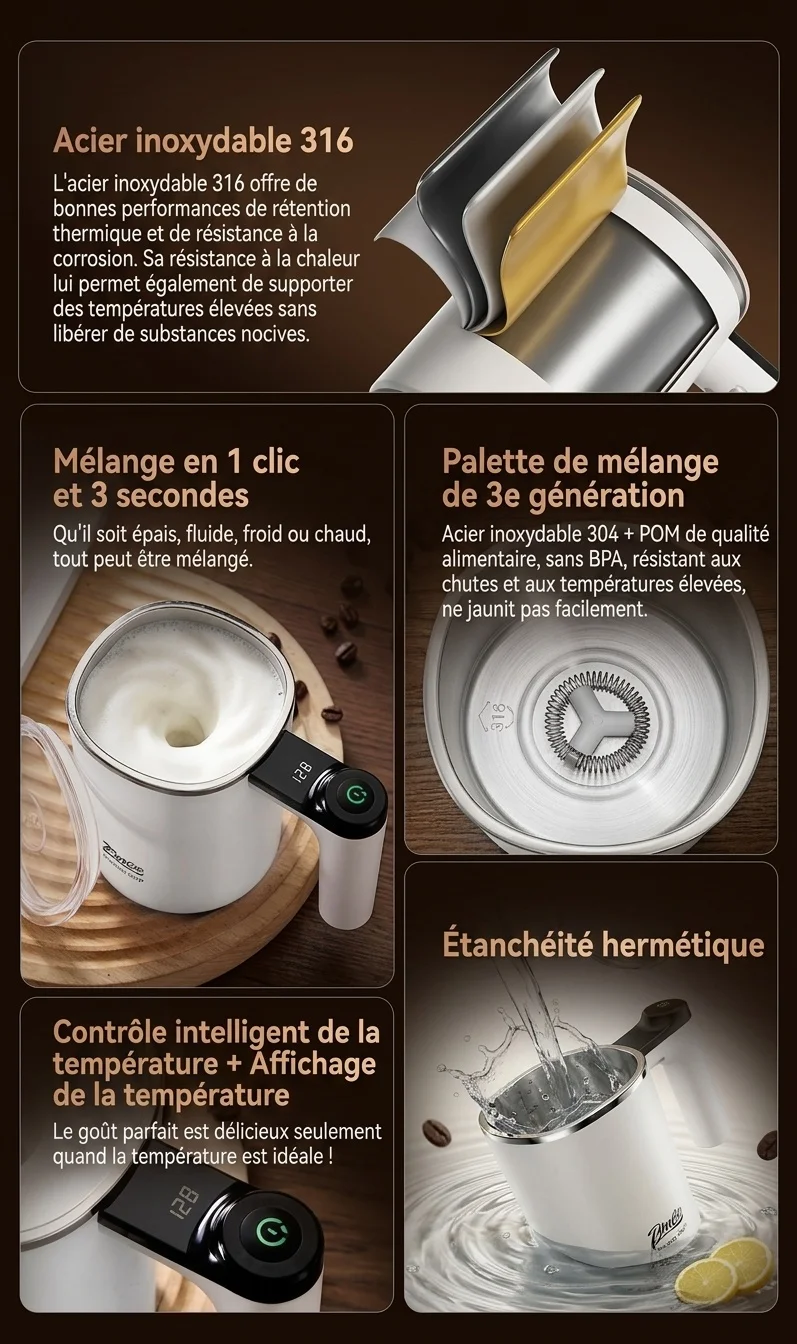 Mug mélangeur intelligent Bincoo - Mélangeur et mousseur à café automatique