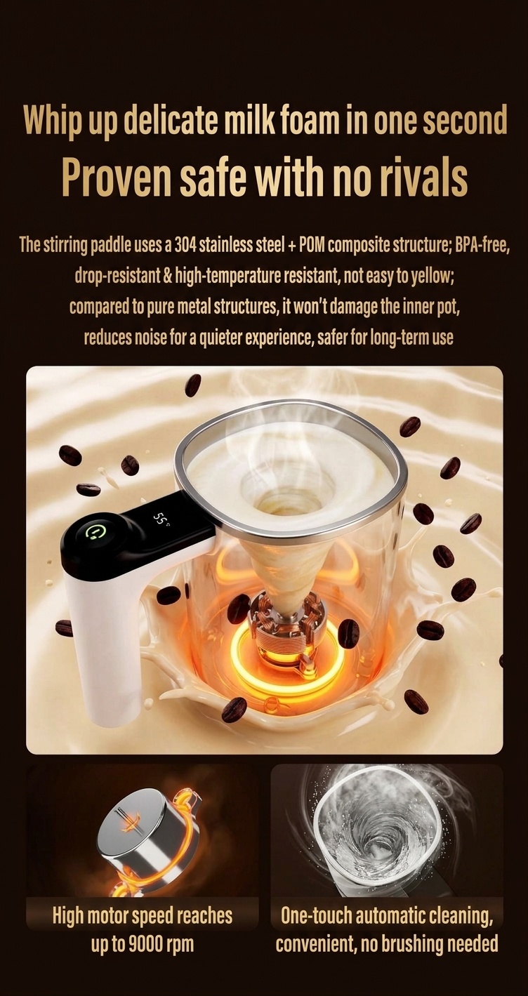 Bincoo Smart Self-Stirring Mug - Automatic Coffee Mixer & Frother