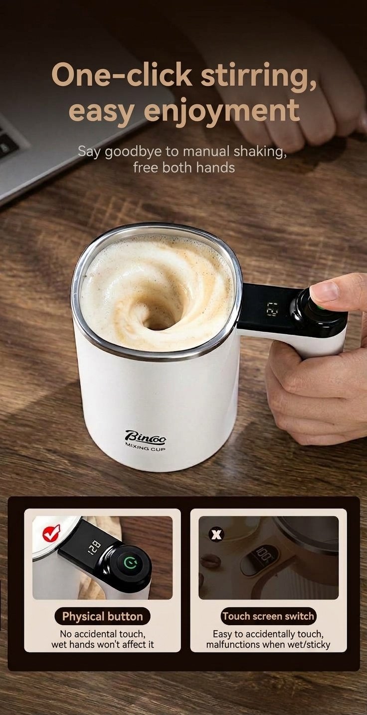 Bincoo Smart Self-Stirring Mug - Automatic Coffee Mixer & Frother