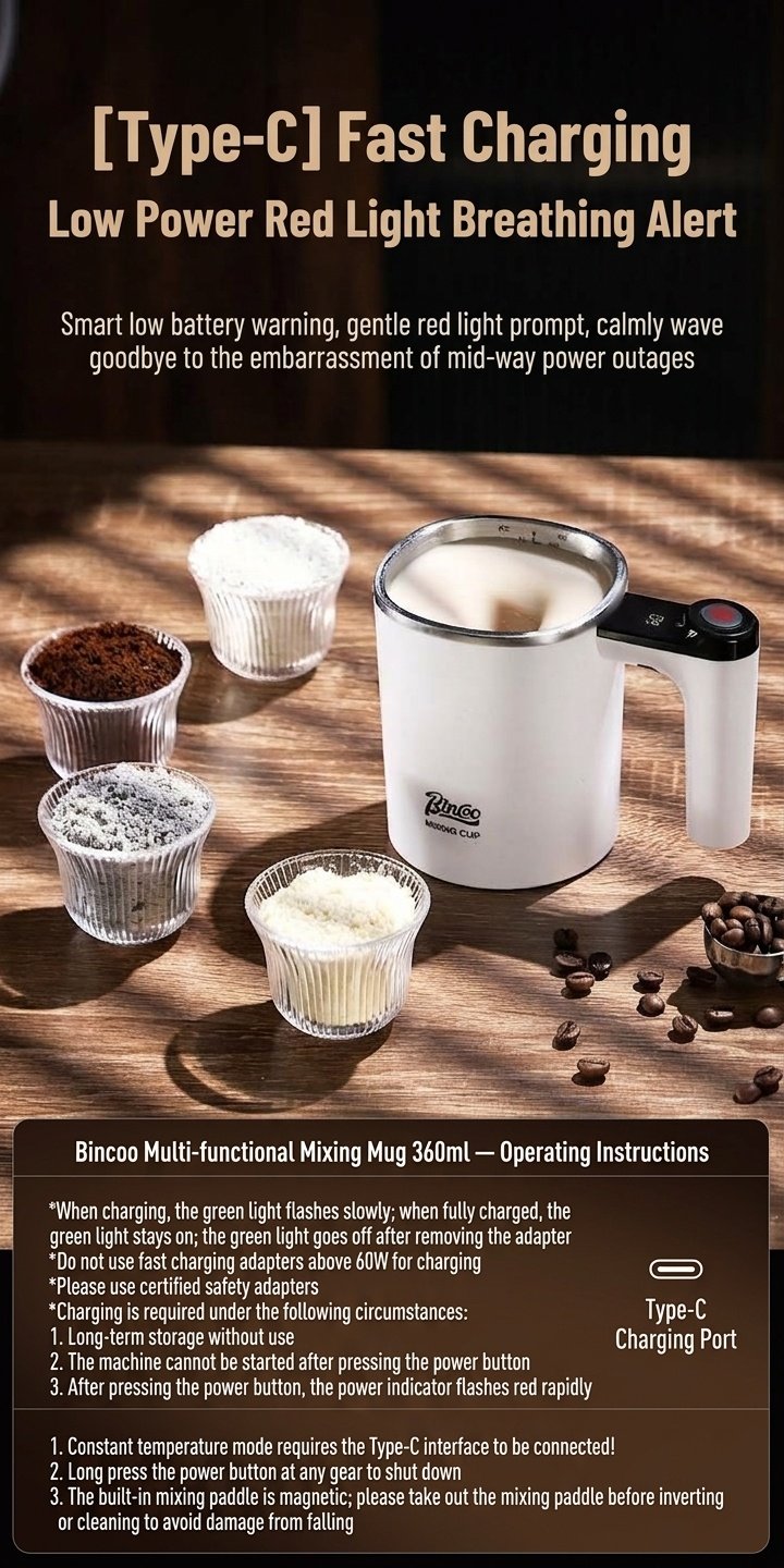 Bincoo Smart Self-Stirring Mug - Automatic Coffee Mixer & Frother