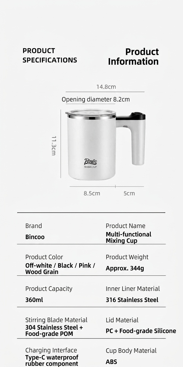 Bincoo Smart Self-Stirring Mug - Automatic Coffee Mixer & Frother