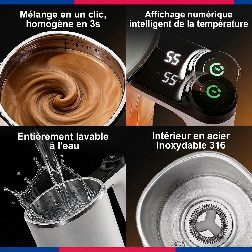 Mug mélangeur intelligent Bincoo - Mélangeur et mousseur à café automatique