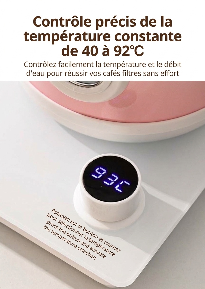 Bouilloire électrique intelligente BinCo à col de cygne avec contrôle de température