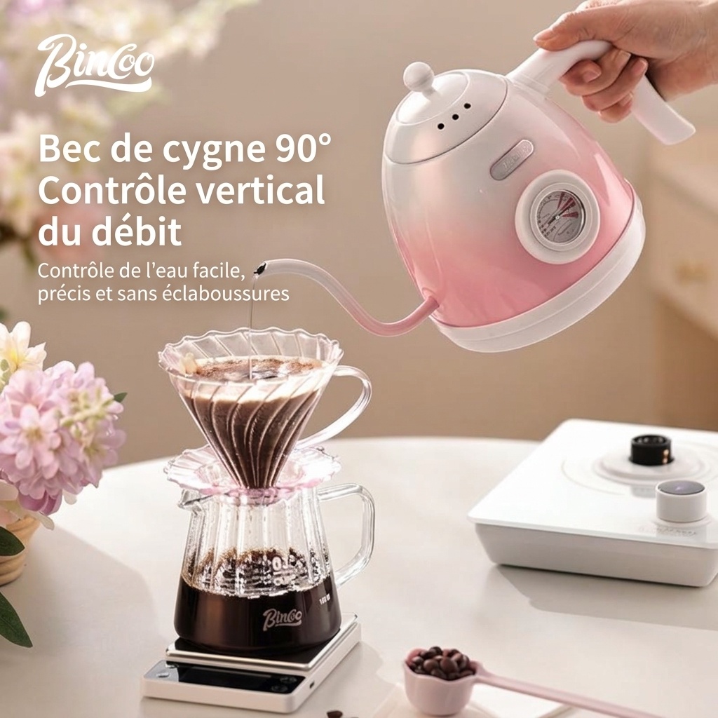 Bouilloire électrique intelligente BinCo à col de cygne avec contrôle de température